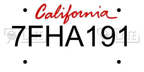 7FHA191 California License Plate