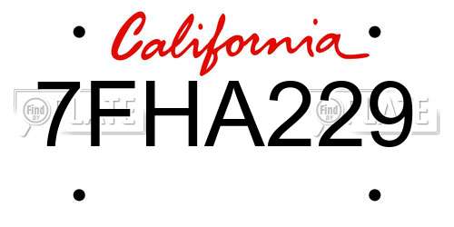 7FHA229 California License Plate