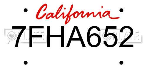 7FHA652 California License Plate