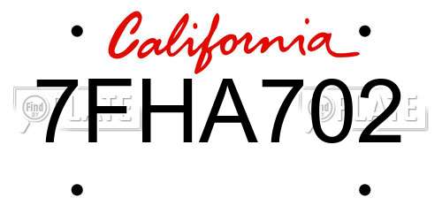7FHA702 California License Plate