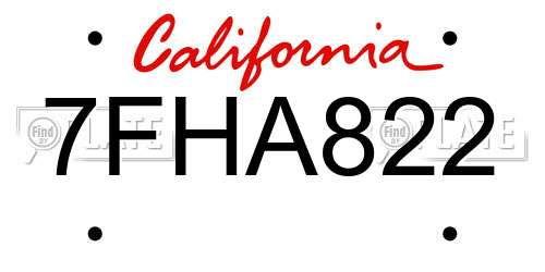 7FHA822 California License Plate