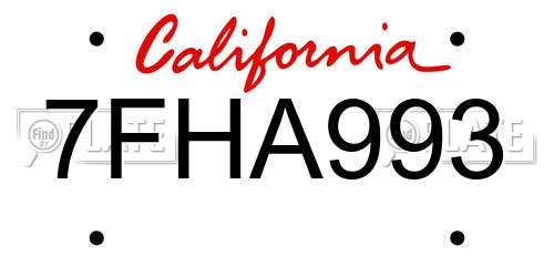 7FHA993 California License Plate