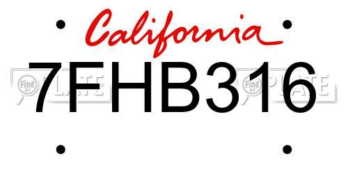 7FHB316 California License Plate
