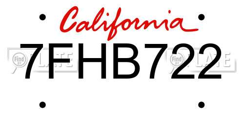 7FHB722 California License Plate