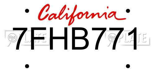 7FHB771 California License Plate