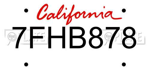 7FHB878 California License Plate