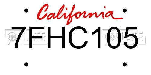 7FHC105 California License Plate