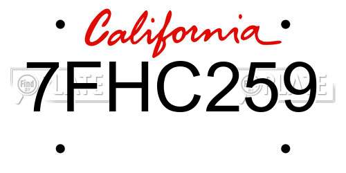 7FHC259 California License Plate