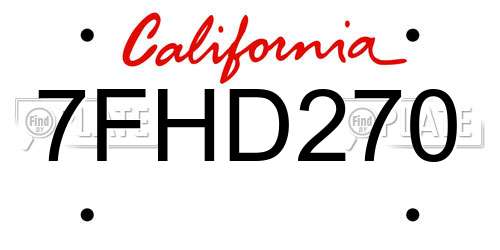 7FHD270 California License Plate