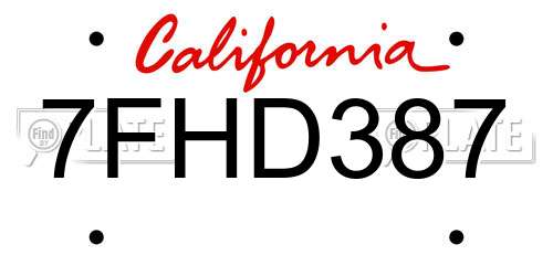 7FHD387 California License Plate