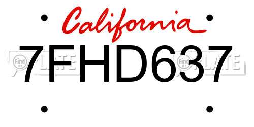 7FHD637 California License Plate