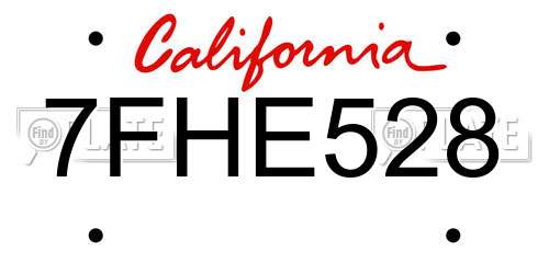 7FHE528 California License Plate