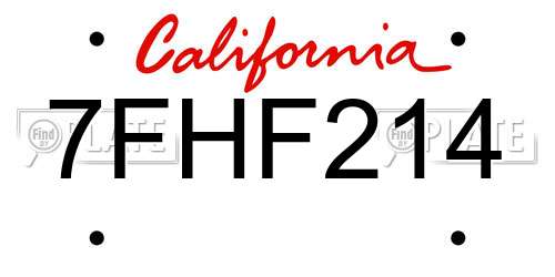 7FHF214 California License Plate
