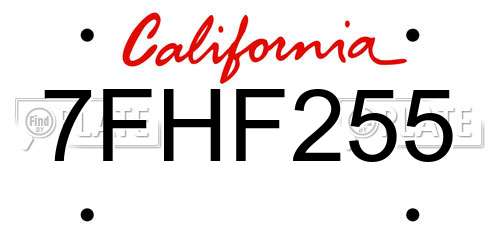 7FHF255 California License Plate