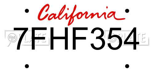 7FHF354 California License Plate