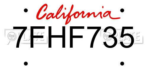 7FHF735 California License Plate