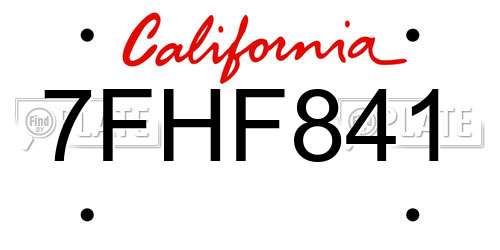 7FHF841 California License Plate