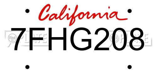 7FHG208 California License Plate