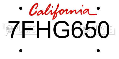 7FHG650 California License Plate