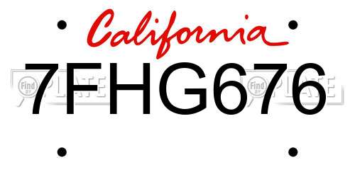 7FHG676 California License Plate