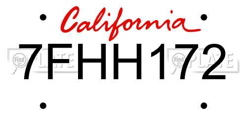 7FHH172 California License Plate