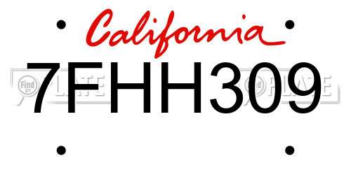 7FHH309 California License Plate