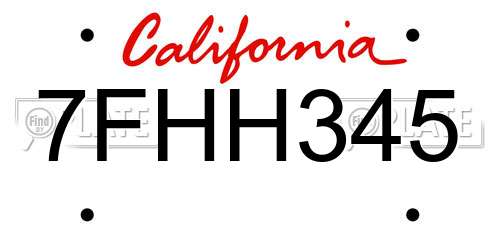 7FHH345 California License Plate