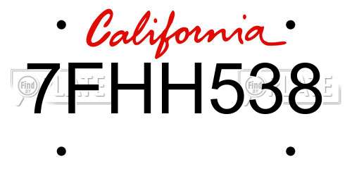 7FHH538 California License Plate