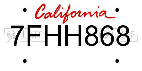 7FHH868 California License Plate