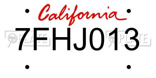 7FHJ013 California License Plate