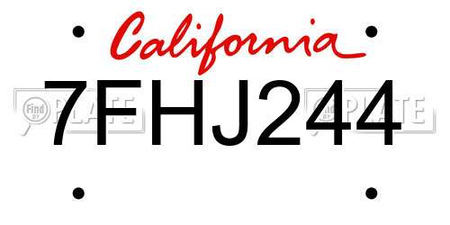 7FHJ244 California License Plate