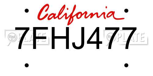 7FHJ477 California License Plate