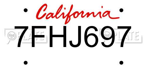 7FHJ697 California License Plate