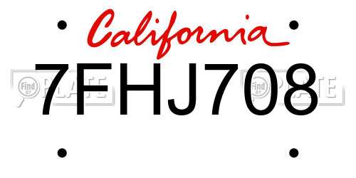 7FHJ708 California License Plate
