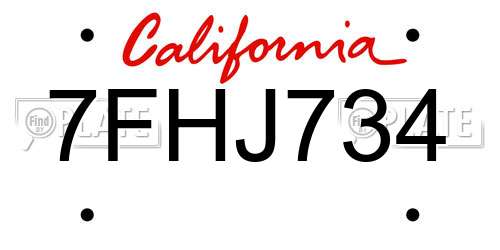 7FHJ734 California License Plate