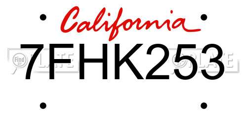7FHK253 California License Plate