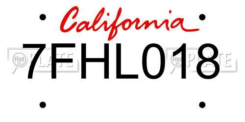 7FHL018 California License Plate