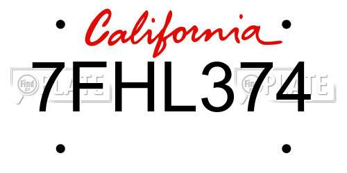 7FHL374 California License Plate