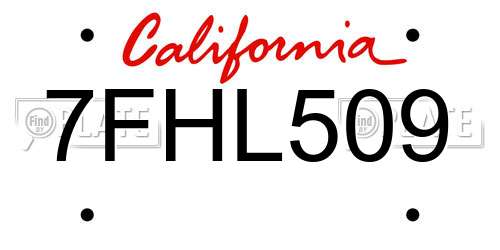 7FHL509 California License Plate