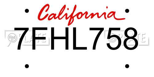 7FHL758 California License Plate