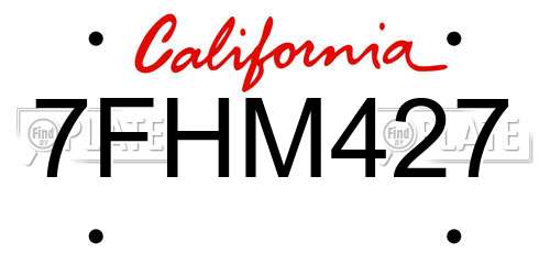 7FHM427 California License Plate