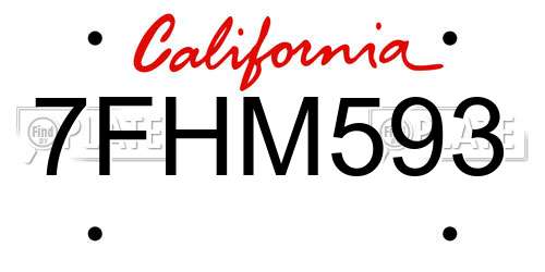 7FHM593 California License Plate