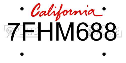 7FHM688 California License Plate