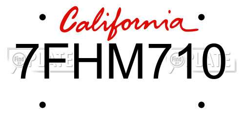 7FHM710 California License Plate