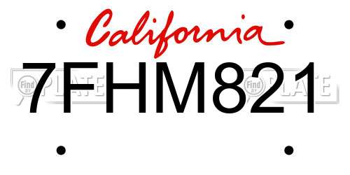7FHM821 California License Plate