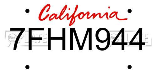 7FHM944 California License Plate