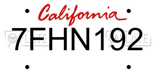 7FHN192 California License Plate