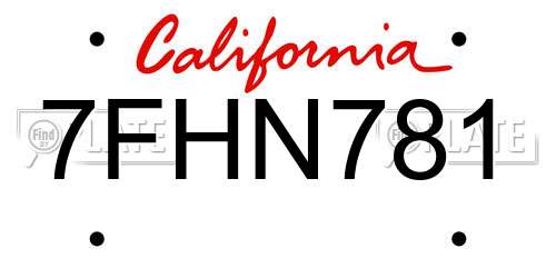 7FHN781 California License Plate
