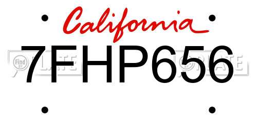 7FHP656 California License Plate