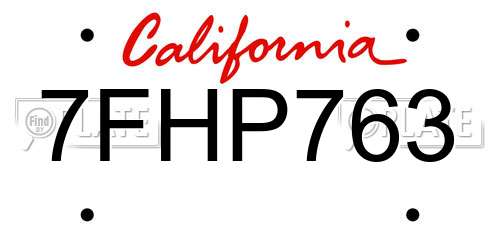7FHP763 California License Plate